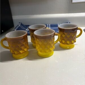 Vintage Fireking / Anchor Hocking Yellow and Brown ombré mug set